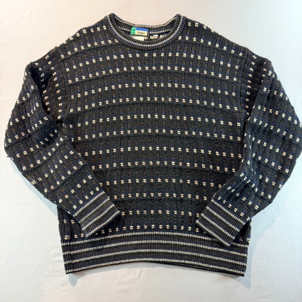 Iago Made In Italy Sweater Mens Large Blue Knit Textured Vintage